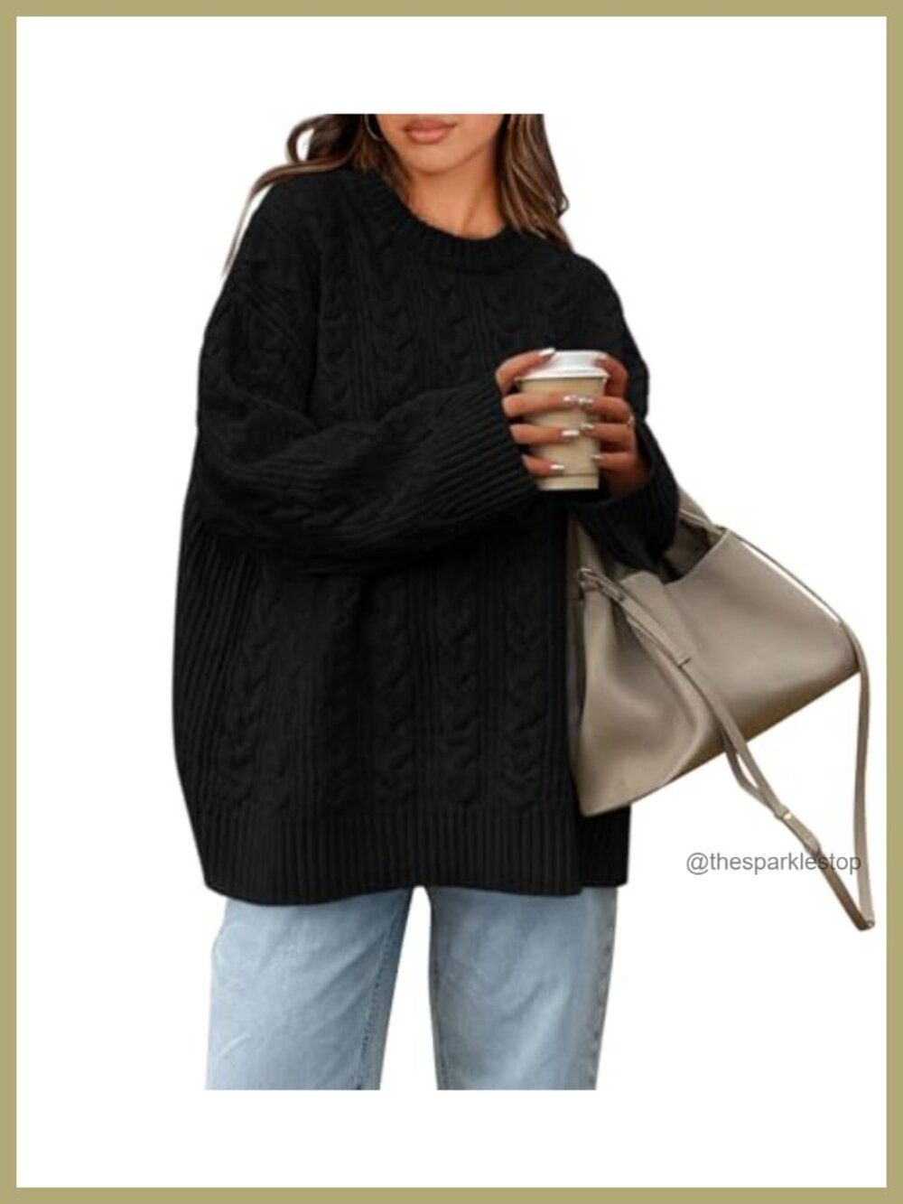 Oversized Cable Knit Crewneck Pullover Sweater Long Sleeve